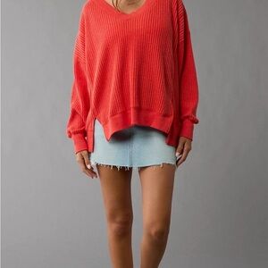 American Eagle Outfitters Coral V-Neck Sweater